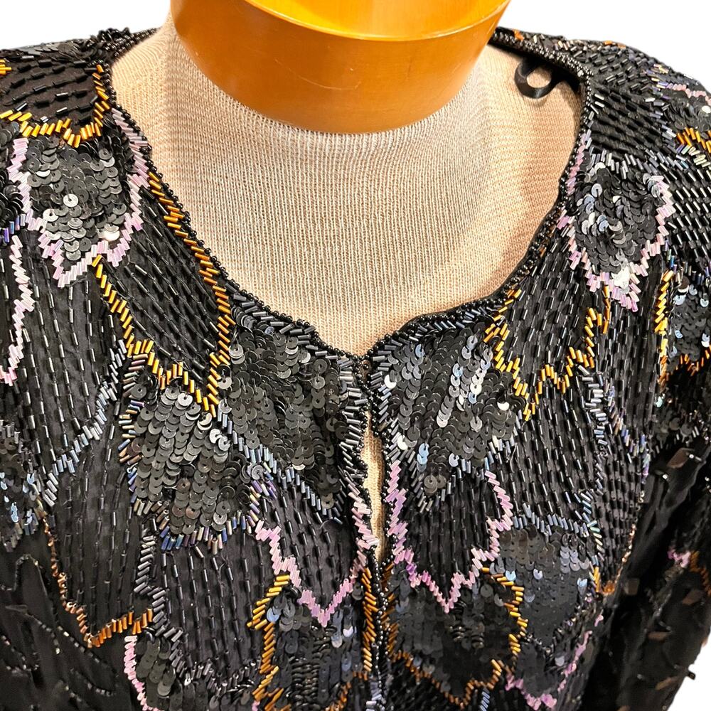 Vintage Size 3X/2X? Moonlife NY Womens Silk Sequins Jacket Blazer New Year's - Picture 3 of 10